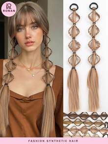 2PCS 18-Inch Hand-Braided Flower Ponytails, Made Of High-Temperature Synthetic Fiber, Suitable For Women's Daily And Festival Wear. - Multicolor - View 2