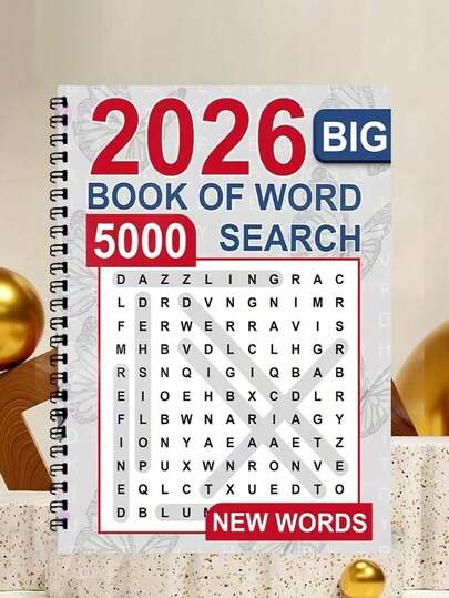 24页大尺寸螺旋装订成人涂色书（大字印刷）- 文字谜题艺术活动书，成人减压艺术日记，成人放松礼物