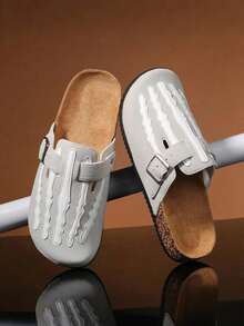 2026 New Men's And Cool Bone Texture Closed-Toe Sandals, Black Soft Sole With Buckle Strap, Unique Casual Sandals, Suitable For Spring And Summer Indoor And Outdoor Wear, And Stylish Men's Shoes, Perfect For Everyday Outings, Relaxing At Home, Beach Trips - 灰色 - 查看 8