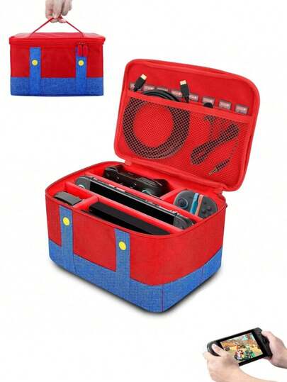 Cute Switch Portable Soft Protective Travel Bag, Waterproof Storage Case For Nintendo Switch 2/Switch/Lite/OLED Console, Handheld Carrying Pouch In Oxford Cloth, Suitable For NS SD Dock & Accessories, Blue And Red