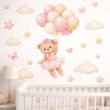Pegatina de pared con globo de oso estilo bohemio, decoración de habitación de bebé con oso y cielo estrellado, autoadhesiva para decoración del hogar, habitación de niños y dormitorio, estilo europeo y americano - Multicolor 2 - Ver 20