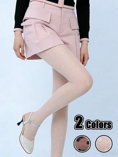 女士可爱波点透明连裤袜，黑白波点网眼丝袜，Y2K 风情透视连裤袜