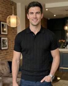 Men's Casual Polo Shirt, Short-Sleeved Knit Top, Elegant Style - trắng - Xem 7