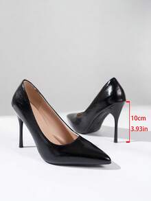 1 Pair Black Sexy Fashion Party Pumps, Suitable For Spring, Autumn And All Seasons, Low Vamp High Heels, Formal Dress Shoes, Super High Thin Heels For Workplace - Than chì đen - Xem 6