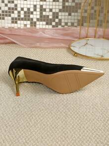 Giày cao gót mũi nhọn bằng kim loại dành cho nữ, kiểu dáng slip-on. - màu đen - Xem 7