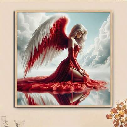 Bộ tranh đính đá 5D hình Thiên thần đỏ tự làm, 1 bộ, [30*30cm/11.8*11.8in] [40*40cm/15.7*15.7in], Thích hợp cho người lớn mới bắt đầu tự làm tranh khảm đá, tranh đính đá toàn bộ, trang trí tường cho phòng khách, phòng ngủ, văn phòng, quà tặng bất ngờ cho gia đình và bạn bè, không khung.