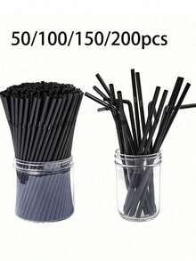 50/100/200pcs Black Flexible Straws, Coffee Stirrers, Beverage Accessories Suitable For Milkshakes, Slushies, Bubble Tea, Iced Coffee, Applicable For Bars, Clubs, Restaurants And Home Use, School Supplies, Back To School Season - View 2
