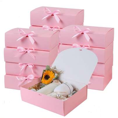 10个/5个/2个装 - 白色/黑色/粉色/棕色礼盒，带盖和丝带，适用于伴娘邀请函、婚礼、生日礼物、婴儿派对、聚会、情人节礼物、包装、生日、DIY、化妆品收纳