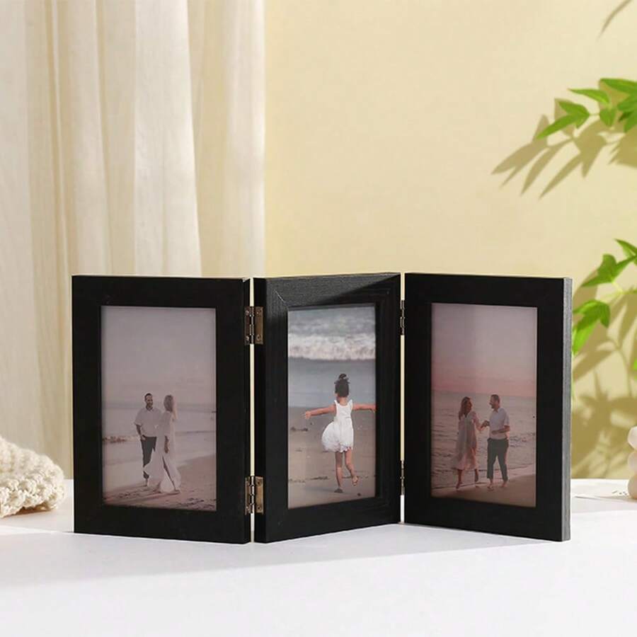 Portaretratos con Bisagras de 4x6 Pulgadas, Marcos para Fotos con 3 Aberturas, Marcos para Cuadros Vertical, Exhibición Escritorio para Oficina, Hogar, Negro - negro-3 - Ver 1