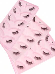 5 Pairs Natural Cat Eye False Eyelashes With Eyelash Brush, 3D Fluffy Handmade Mink Eyelashes, Suitable For Any Occasion Makeup - Black - View 7
