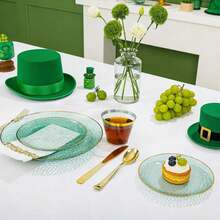DaYammi 350 Pcs Clear Green Gold Plastic Plates, Hammered Disposable Dinnerware, Clear Green Plates Set Include 100 Plastic Platos, 150 Gold Disposable Silverware, 50 Cups And 50 Napkins For Party - Xanh lá trong - Xem 3