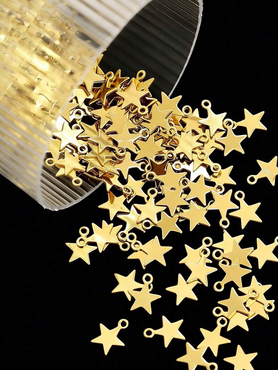 10pcs Stainless Steel Golden Yellow Cute Solid Five-Pointed Star Versatile Fashionable Bracelet Necklace DIY Accessory Piece - Yellow Gold - View 1
