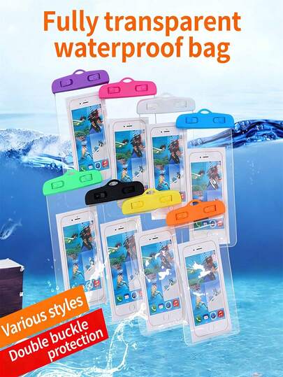 1个多色PVC充气发光防水手机袋，适用于送货、游泳、漂流、钓鱼、帆船、雨天户外工作等场合。