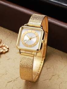 1pc Classic Elegant Quartz Watch With Stylish Square Dial, Versatile For Commuting, Suitable As Birthday, Halloween, Gift - Multicolor - View 5
