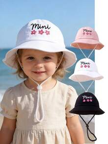 1顶女婴宽檐遮阳帽，防风防晒沙滩帽，适合春、夏、秋季 - 1PC - 查看 1