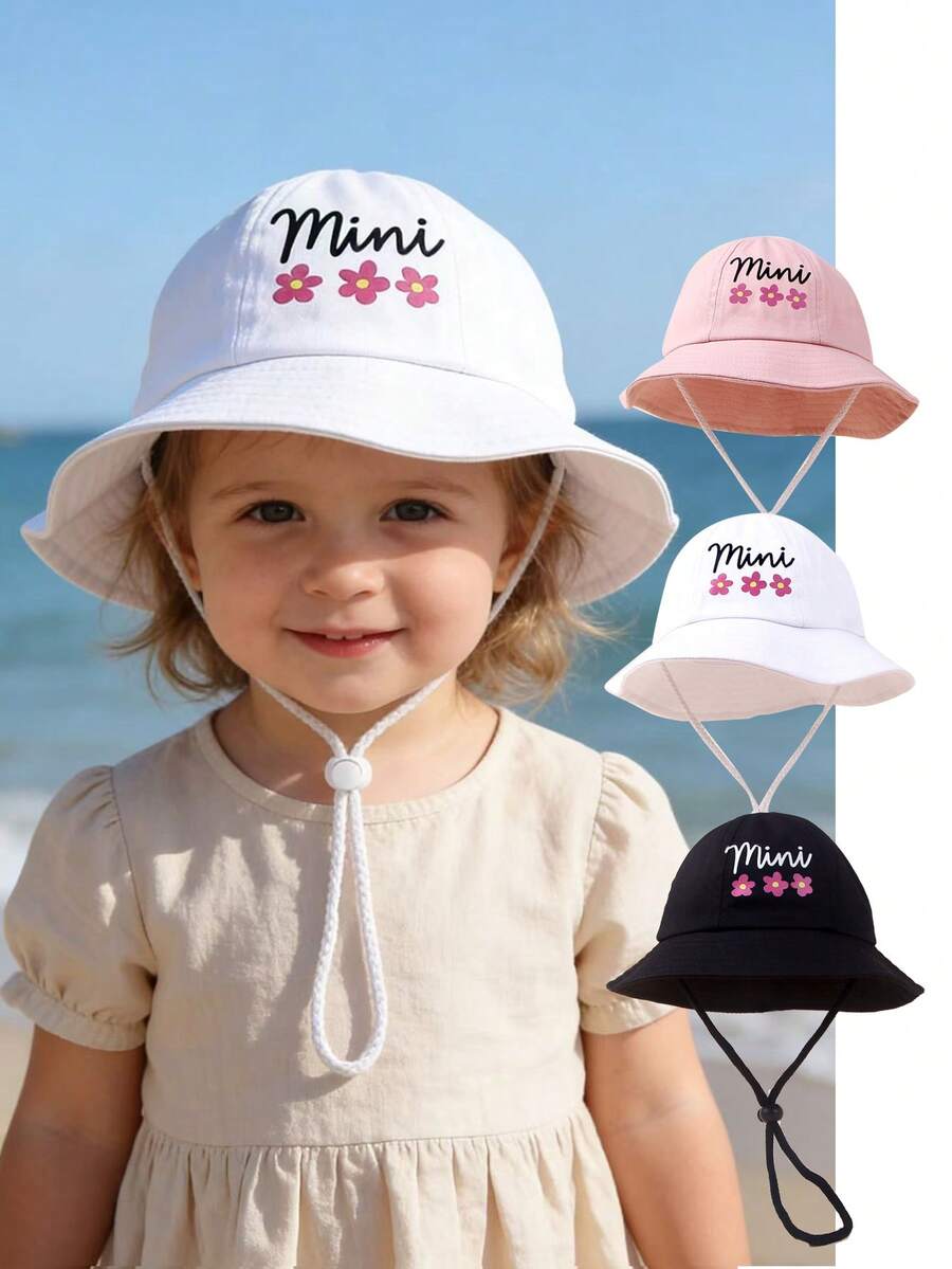 1顶女婴宽檐遮阳帽，防风防晒沙滩帽，适合春、夏、秋季 - 1PC - 查看 1