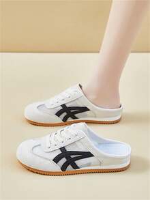 Shoes 夏季透气网面穆勒鞋，复古系带休闲鞋，轻便防滑平底步行鞋 - 米色 - 查看 3