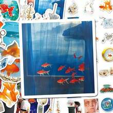 50pcs Gold Fish Stickers, Ins Style Stickers, Dopamine Inspired Cute Fresh DIY Scrapbooking, Planner, Cup Stickers, Decorative Stickers, Suitable For: DIY Planner, Water Bottle, Lunchbox, Cycling Creative Stickers - Multicolor - View 2