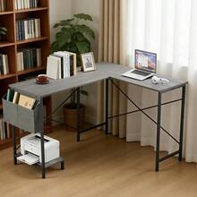 L Shaped Desk, 50 Inch Reversible Computer Desk Corner Gaming Table With CPU Stand & Storage Bag, Sturdy Metal Frame PC Workstation For Home Office - Grey Wood - View 2