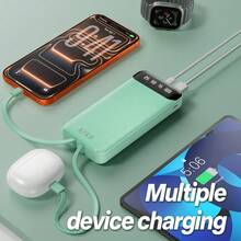 Dual-Cable Multi-Functional 30000mAh Portable Power Bank - High Capacity, Built-In Data Cable Charging, Multiple USB Ports, Travel Essential For Smartphones And Digital Devices, Outdoor Emergency Backup Battery, Travel Power Solution | Compact Power Bank, Durable Battery, Portable Power Station - Black - View 3