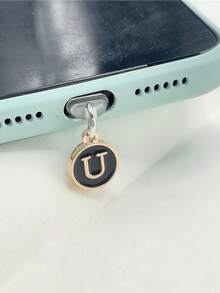 1pc Type-C Vintage Letter Phone Dust Plug, 26 Letter Options In Black & Gold Round Charging Port Cover, Luxury Niche Design Compatible With All Models, Anti-Dust Anti-Loss Accessory - Type-c - View 19
