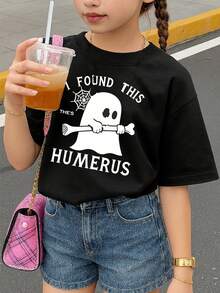 Camisetas de algodón 100% con estampado gráfico vintage y temática divertida de fantasmas para niñas, ropa moderna y linda con estampado único para niñas, camisetas negras de estilo casual para verano con estampado de esqueleto humorístico, ropa de otoño para niñas, camisetas Kpop, regalos para Halloween, camisetas de manga corta para jugar al aire libre y atuendo casual, camisetas Mas Tour para preadolescentes, vestidos para adolescentes. - Negro - Ver 2