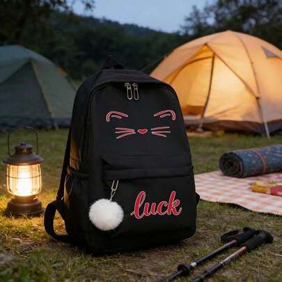 猫脸可爱轻便大容量高品质背包斜挎包单肩包纯色休闲简约可爱甜美浪漫糖果卡通熊猫创意印花适合校园度假运动约会，大容量多层铅笔盒，返校用品必备