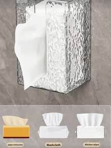 1pc Transparent Tissue Box, Wall-Mounted Transparent Tissue Holder, Kitchen/Bathroom Hanging Tissue Rack, High-End Facial Tissue Storage Box - Water Ripples - View 9