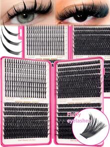 10-16mm D-Curl Flared DIY False Eyelash Clusters, Lengthening & Curling Natural Look, High Density Curl, D-Curl, DIY Lashes, Natural Effect, Thick Long Lashes, Super Soft & Lightweight, Reusable, Includes Makeup Tools, Suitable For Home Or Outdoor Use, Ideal For Weekends, Weddings, Dates, Parties, Music Festivals, Travels, Spring - 彩色 - 查看 2