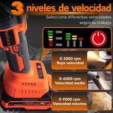 125mm Esmeriladora Angular Inalámbrica,20V Amoladora Inalámbrica-1300W Motor Sin Escobillas,9000RPM Amoladora Angular Con 2 baterías - Naranja - Ver 7