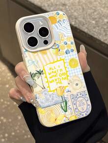 1pc Fashionable Lemon Element Striped Wine Glass Pattern Litchi Texture Anti-Drop Anti-Slip Soft Phone Case Compatible With Apple, Phones,International Version, Not The Domestic Version - Multicolor - View 5