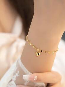 1 pieza Pulsera con colgante de corazón de metal, pulsera con colgante minimalista de uso diario para mujeres - Corazón de amor - Ver 1