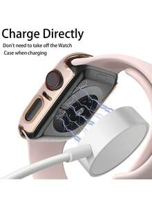 1件電鍍2合1強化玻璃超薄螢幕保護殼，適用於Apple Watch 40/41/42/44/45/46/49mm，Series 12 Ultra/SE/11/10/9/8/7/6/5/4 - 粉紅+金色 - 查看 6