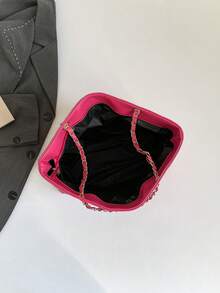 奢华简约设计韩版大容量菱形手提包，链条单肩托特包，女士款 - 玫紅色 - 查看 5