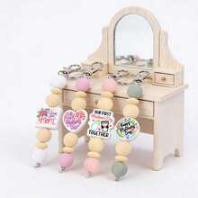 1pc Mother's Day Themed Beaded Keychain, Handmade Beaded Silicone Keychain/Bag Charm With Mother's Day Blessing Text/Flower/Heart Print Pattern, Best Gift For Mom On Mother's Day - Mother's Day Keychain - View 5