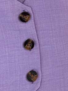 2 piezas Conjunto de top de chaleco y falda corta elegante y retro de color marrón claro para niñas. Decoración de lazo en la parte delantera, adecuado para la calle, la escuela y sesiones de fotos - Morado - Ver 4