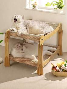 简约木质猫床，透气编织宠物床，猫咪休息玩耍两相宜，舒适双层木质猫床，适合中小型猫咪，透气编织宠物沙发，可爱舒适的双层木质猫床，爱猫人士的宠物家具，家居装饰宠物床，猫咪最爱的午睡地点：透气编织双层木质猫床 - 彩色 - 查看 5