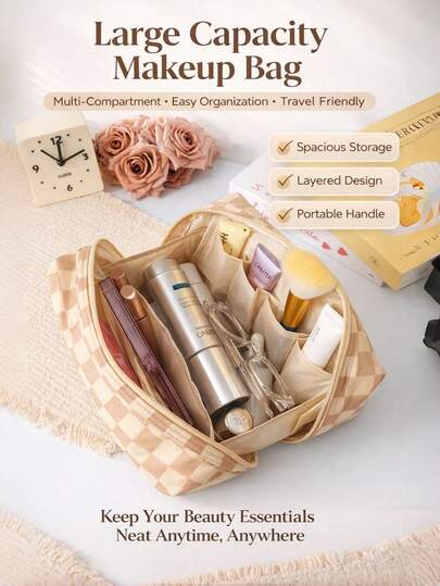 Convenient Cosmetic Bag,Large Capacity Hair Dryer Storage Bag With Compartments, Travel Organizer Case For Hair Dryer, Curling Iron & Beauty Tools