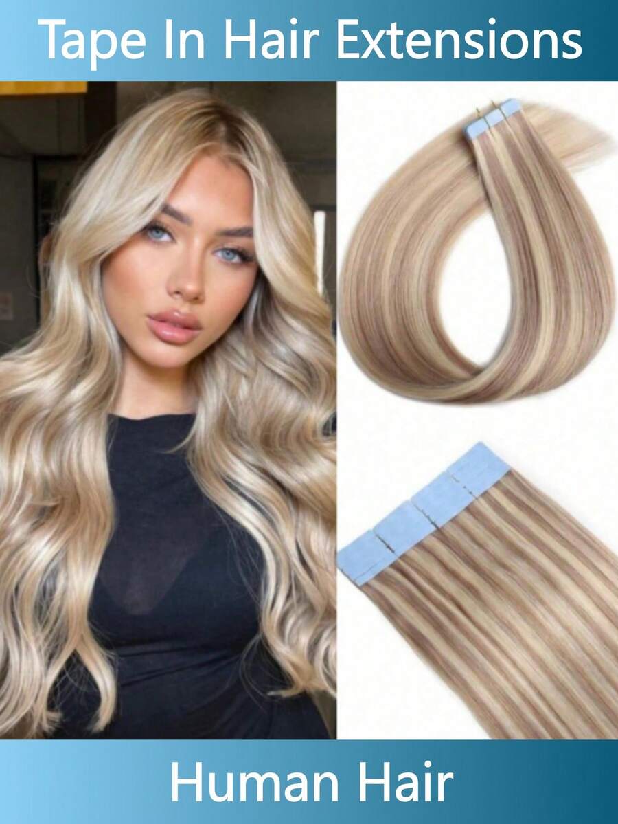 Lsybeauty 20pcs Straight Tape In 100% Remy Human Hair Extension For Salon Multicolor Color Ash Blonde Mix Bleach Blonde 18P613# 16-26 Inches Silk Straight Seamless Skin Weft Hair Extension Tape In Hair Tape Ins Hair Extentions - S18/613 - 查看 1