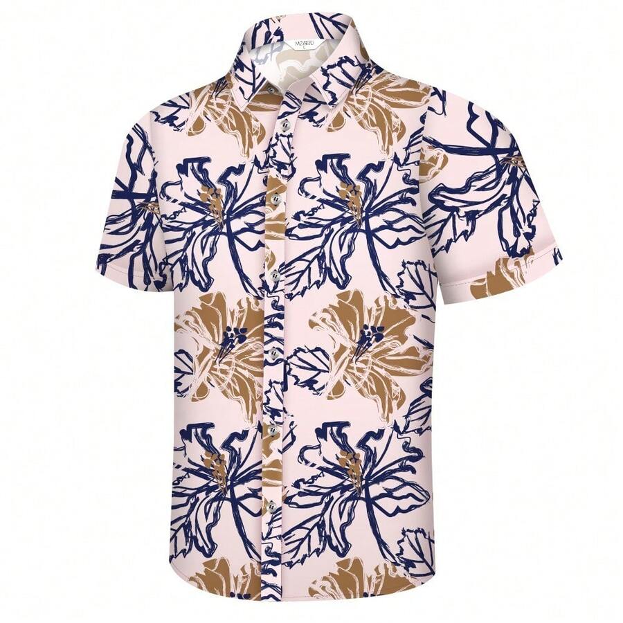 Hawaiian Shirt For Men Tropical Shirts Summer Beach Button Down Short Sleeve Luau Aloha Floral Cruise Vacation Outfit 2026 - Flower Blue Pink - View 1