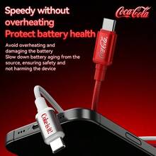 Coca-Cola Cable USB C a C de la serie Starry C16 de , [1m/3.3ft] Cable trenzado de nailon para carga rápida, transferencia de datos a 480Mbps, línea de carga tipo C a tipo C - Rojo y blanco - Ver 4
