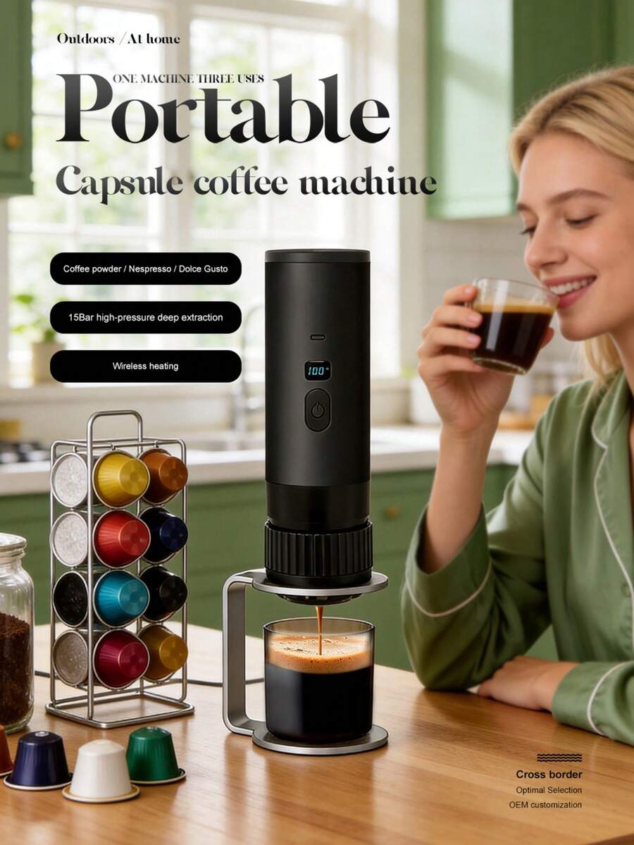 Mesin Kopi Kapsul Portabel, Mesin Pembuat Kopi Espresso Bertekanan dengan Pompa Pemanas Listrik, Mesin Kopi Mini Kompak untuk Rumah, Kantor, Luar Ruangan, dan Berkemah, Hadiah Liburan yang Ideal