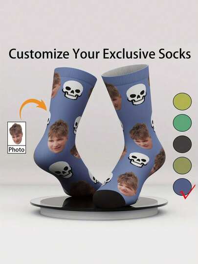 1 Pair Customized Mid-Calf Socks, Suitable For Girl And Boy, Can Print Photos Of Handsome Guys And Beautiful Girls, Couple Style, Ideal Personalized Gift For Valentine's Day, Birthday And Other Occasions