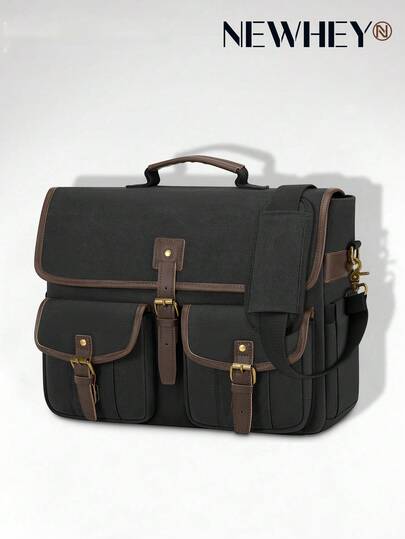 NEWHEY Canvas Messenger Bag Men 17.3 Inch Laptop Bag Waterproof Computer Briefcase Retro Satchel Bag Large Shoulder Bag