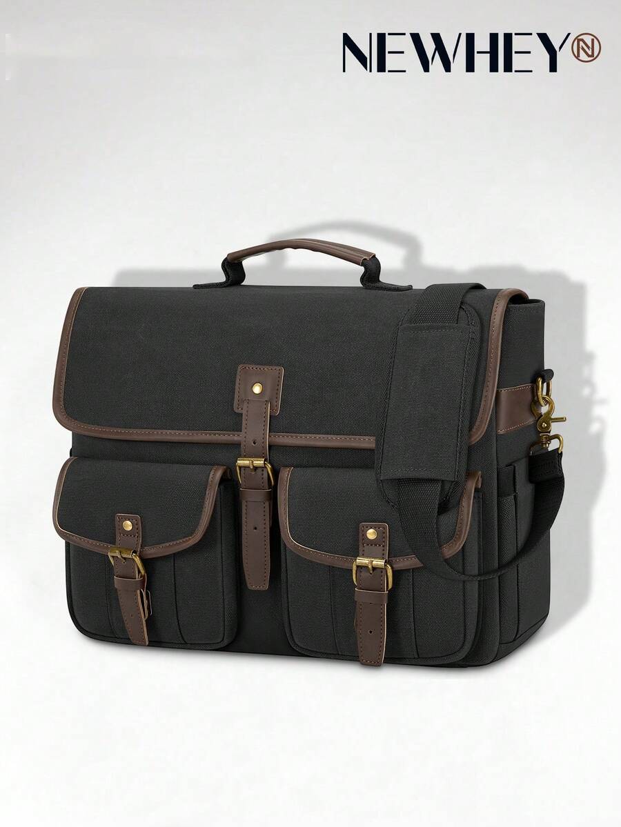 Bolso de mensajero de lona para hombres, bolso para computadora portátil de 17.3 pulgadas, maletín impermeable para computadora, bolso satchel retro, bolso de hombro grande