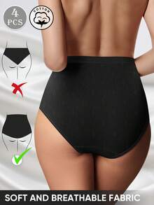 MEIYATING 4pcs Women High Waist Seamless Jacquard Panties, Comfortable Fit Tummy Control Briefs - Multicolor - View 4