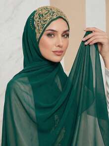 1件优雅波西米亚风雪纺头巾，金色串珠佩斯利刺绣头巾，轻盈透气，适合日常佩戴和搭配长袍，母亲节礼物 - 彩色 - 查看 13