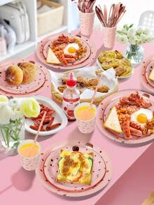 10pcs Rose Gold Birthday Party Tableware Set, Including Rose Gold Disposable Paper Plates, Cups, Napkins, Elegant One-Time Rose Gold Tablecloth Decor, Suitable For Birthday, Wedding, Party, Tea Ceremony And Other Occasions, Can Be Used For Decoration - Multicolor - View 3