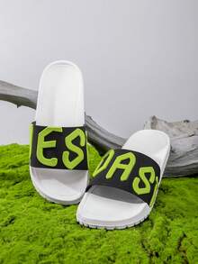 1双男士夏季拖鞋，平底防滑，适用于浴室、家居、休闲、户外沙滩 - 白色 - 查看 1