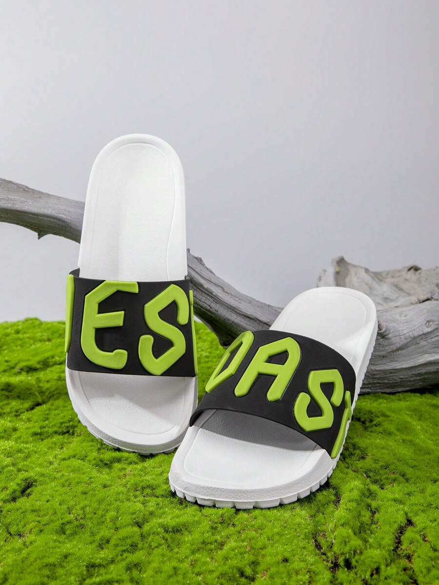 1双男士夏季拖鞋，平底防滑，适用于浴室、家居、休闲、户外沙滩 - 白色 - 查看 1